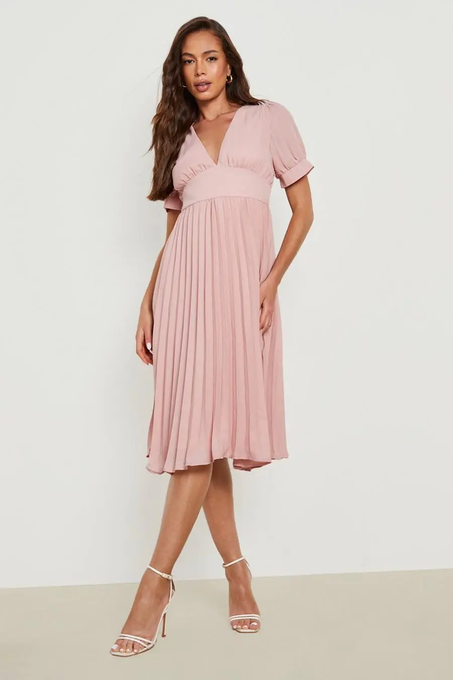 Pleated Cap Sleeve Midi Dress