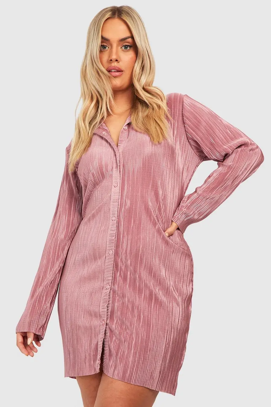 Plus Plisse Shirt Dress