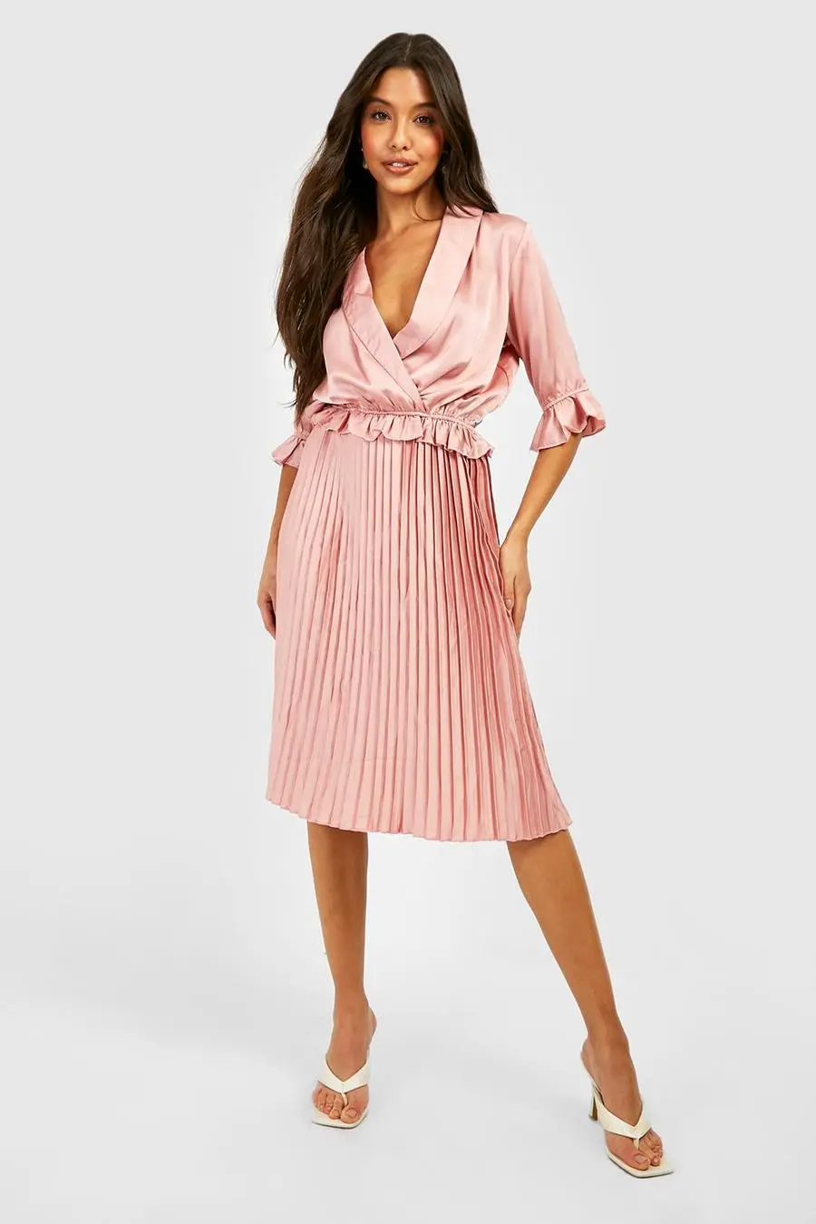 Satin Pleated Midi Skater Dress