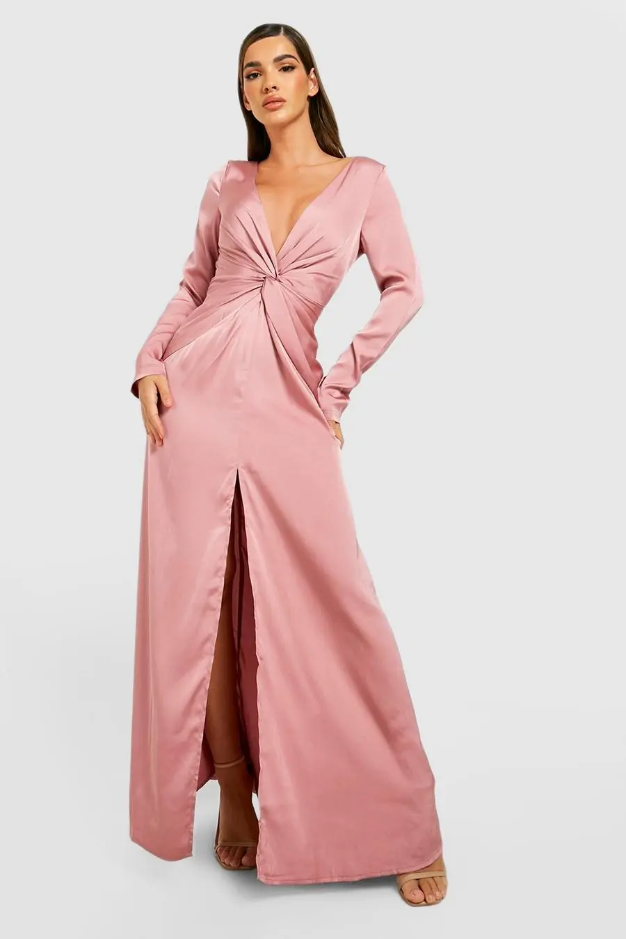 Satin Twist Detail Split Maxi Dress