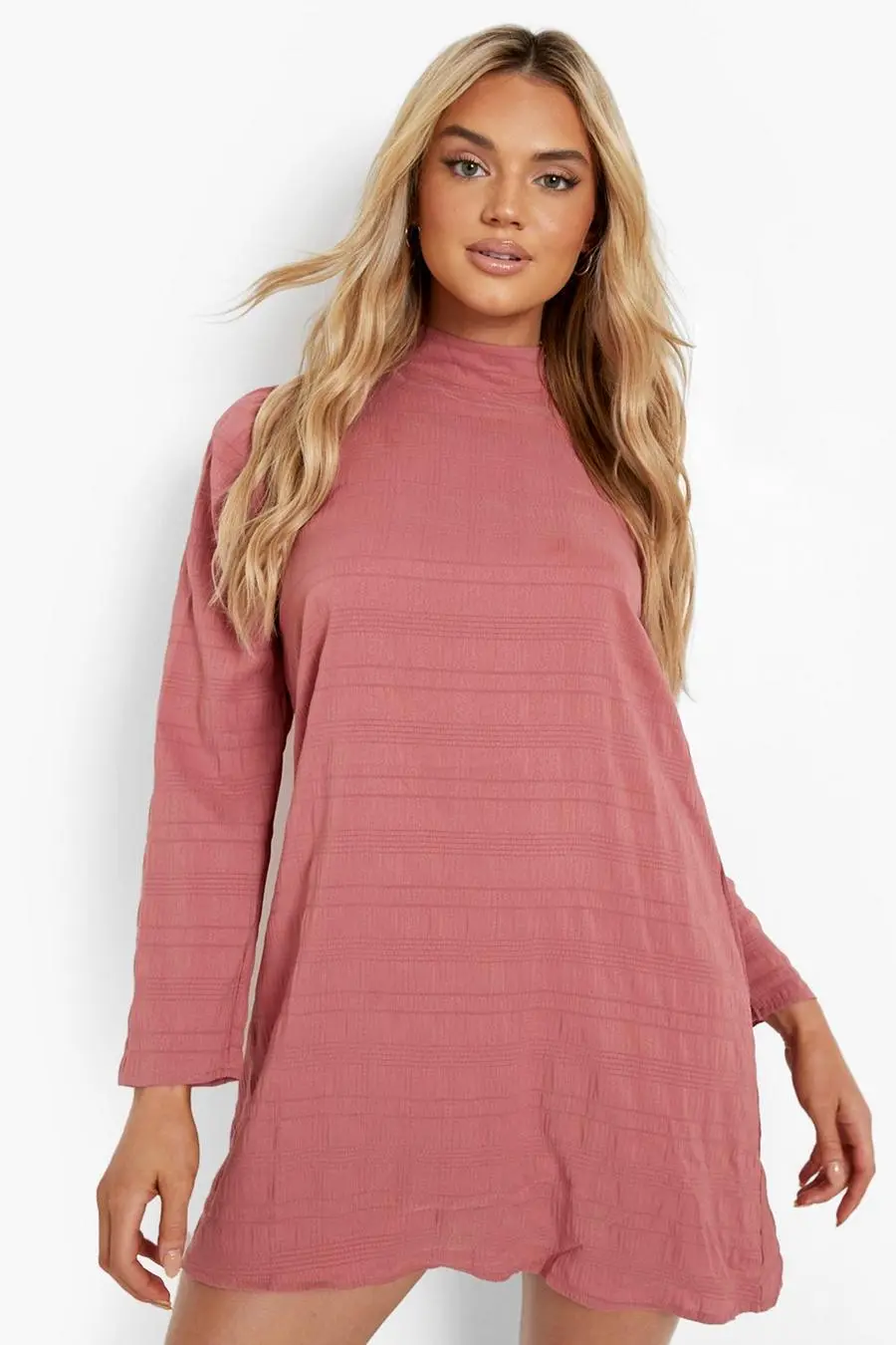 Textured Long Sleeve Shift Dress