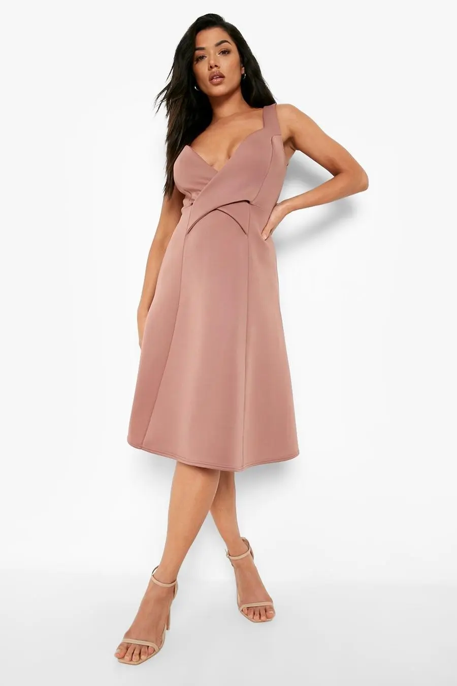 Wrap Front Detail Midi Skater Dress