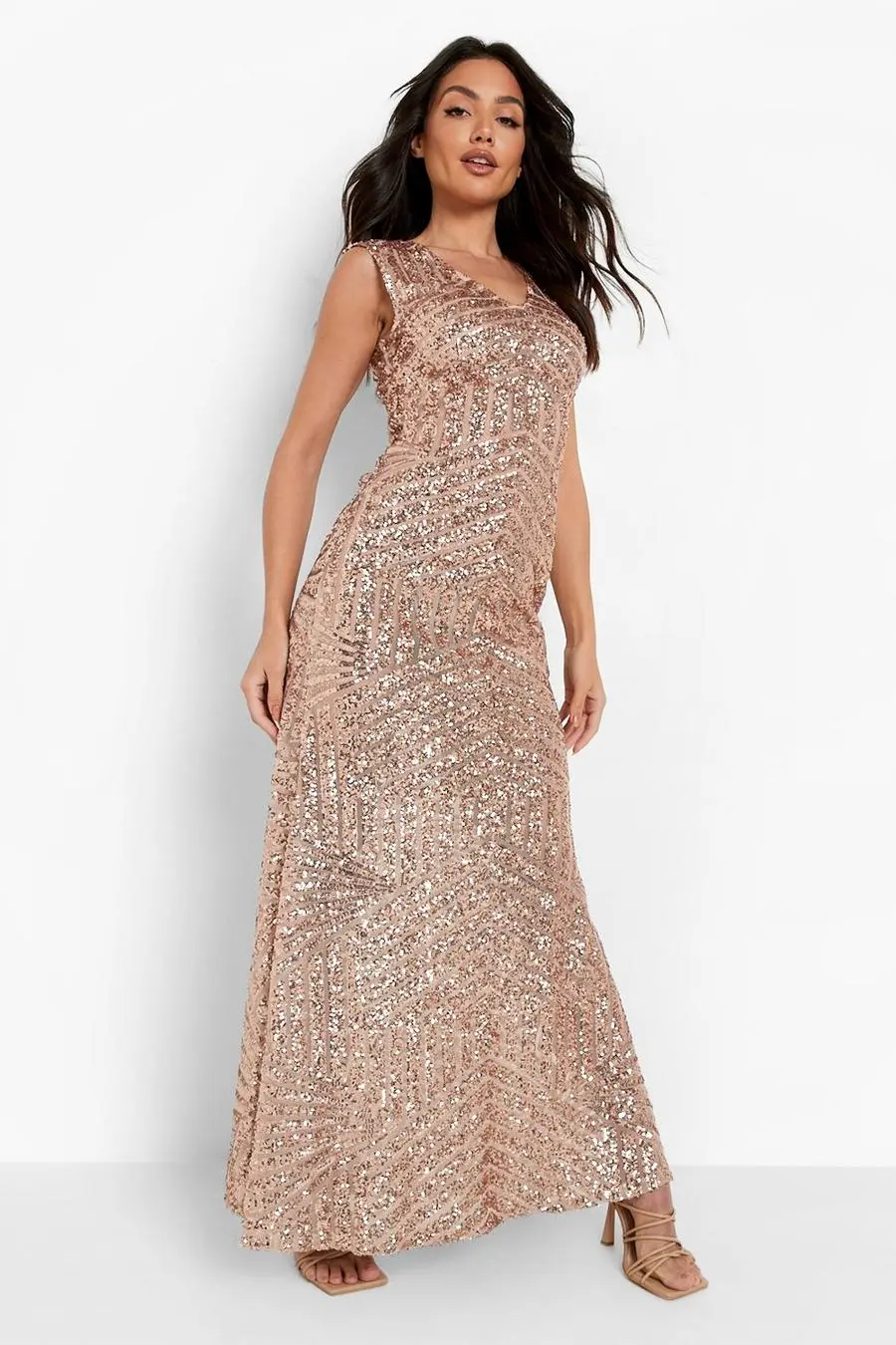 Sequin Sleeveless Maxi Bridesmaid Dress
