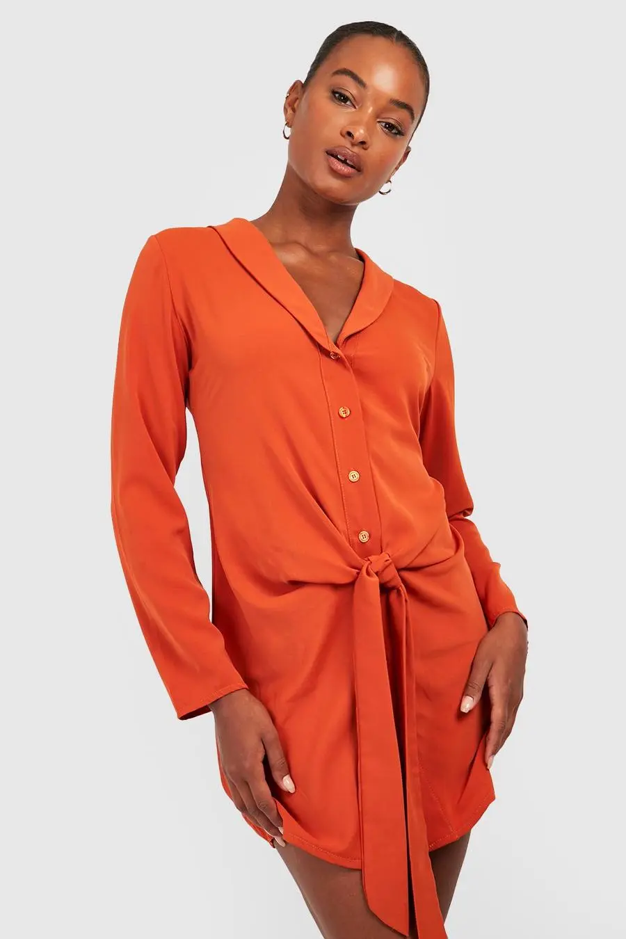 Tall Tie Front Revere Collar Shirt Dress