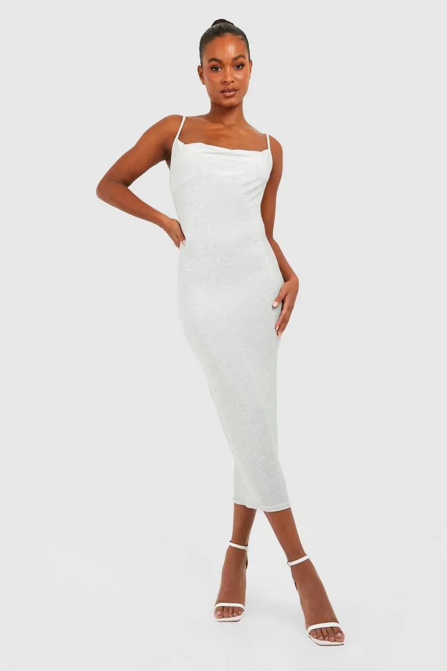 Tall Glitter Cowl Neck Bodycon Midi Dress