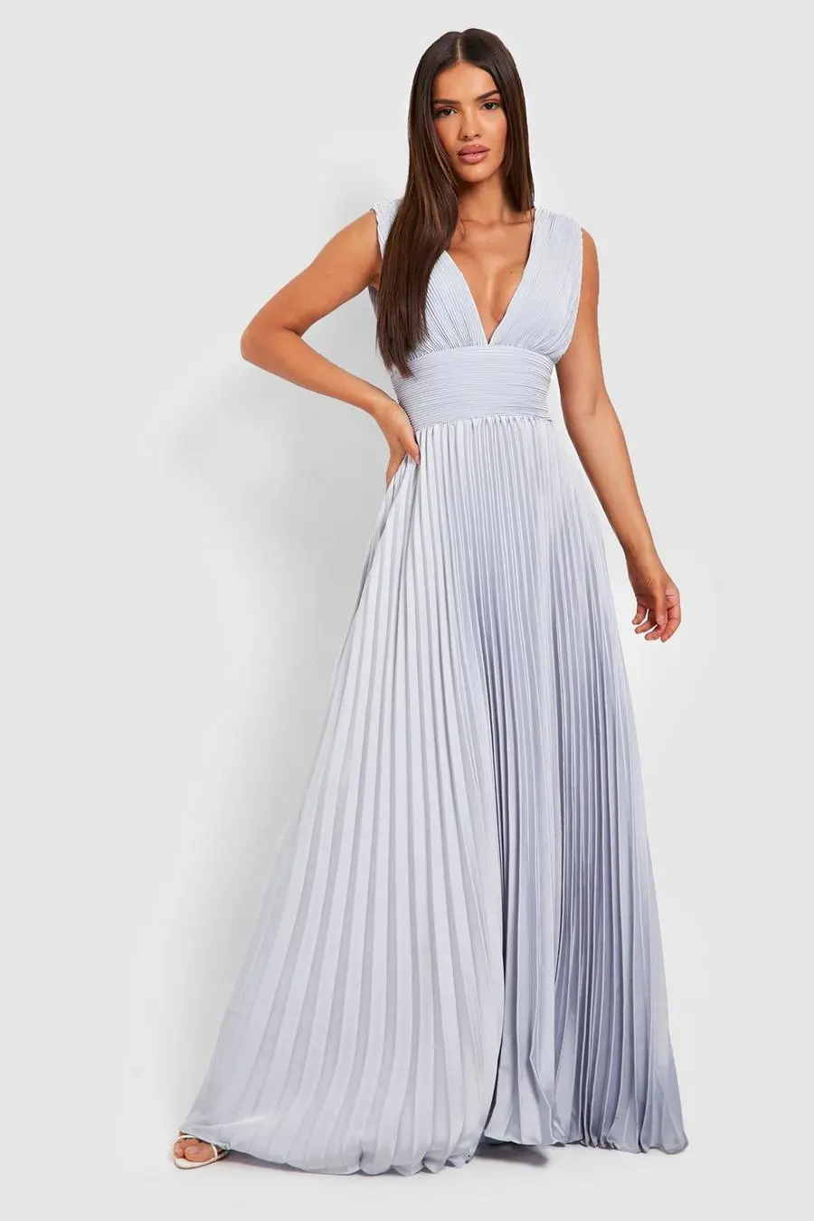 Occasion Pleated Plunge Maxi Dress