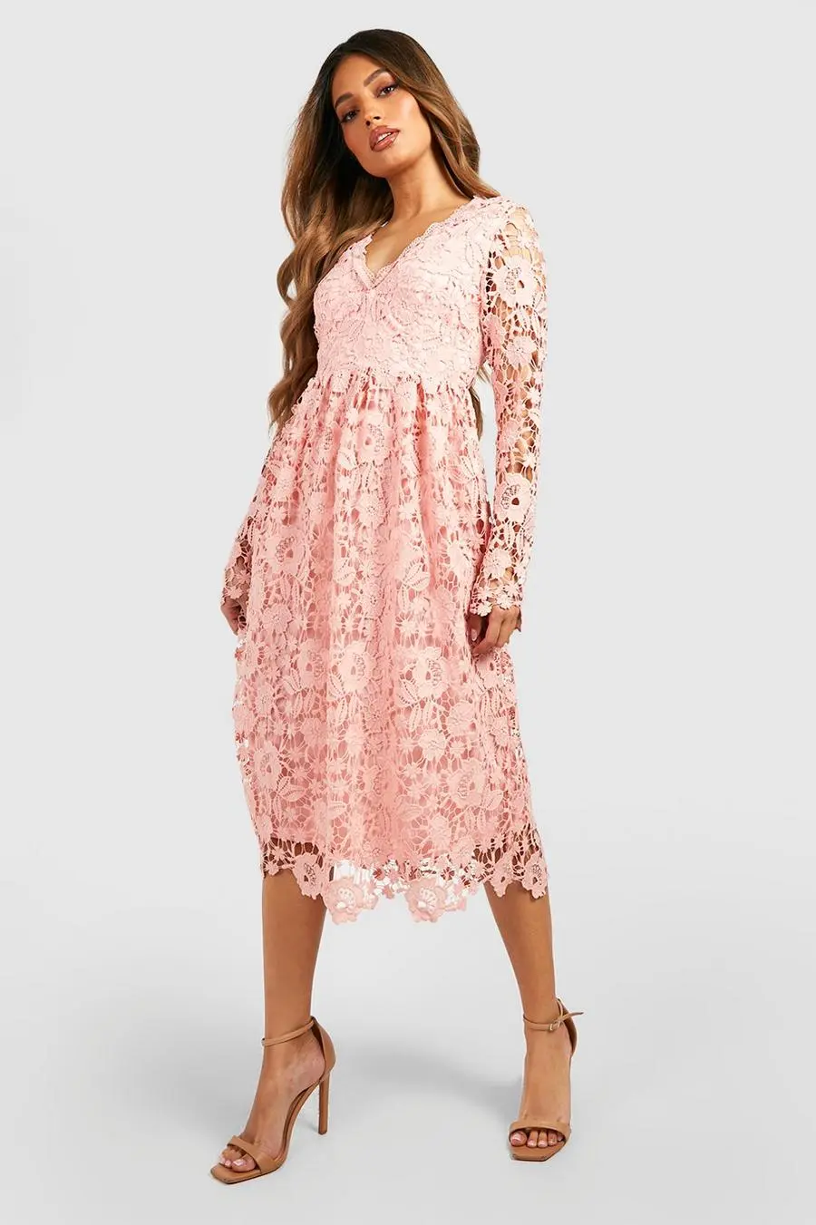Long Sleeve Crochet Lace Midi Skater Dress