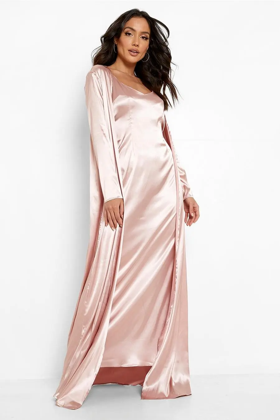 Satin Maxi Party Dress And Duster Coat