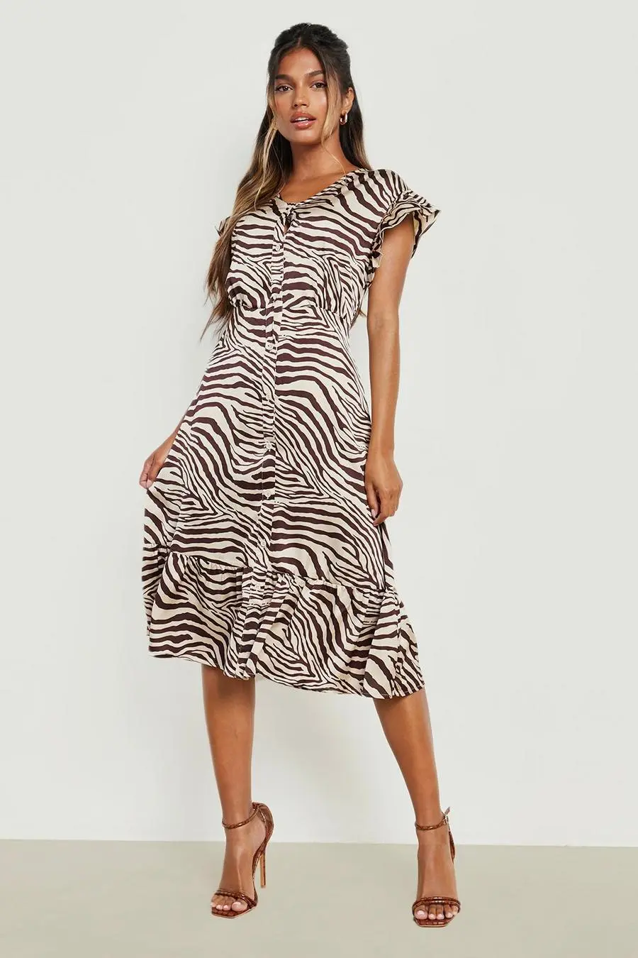 Animal Print Ruffle Midi Dress