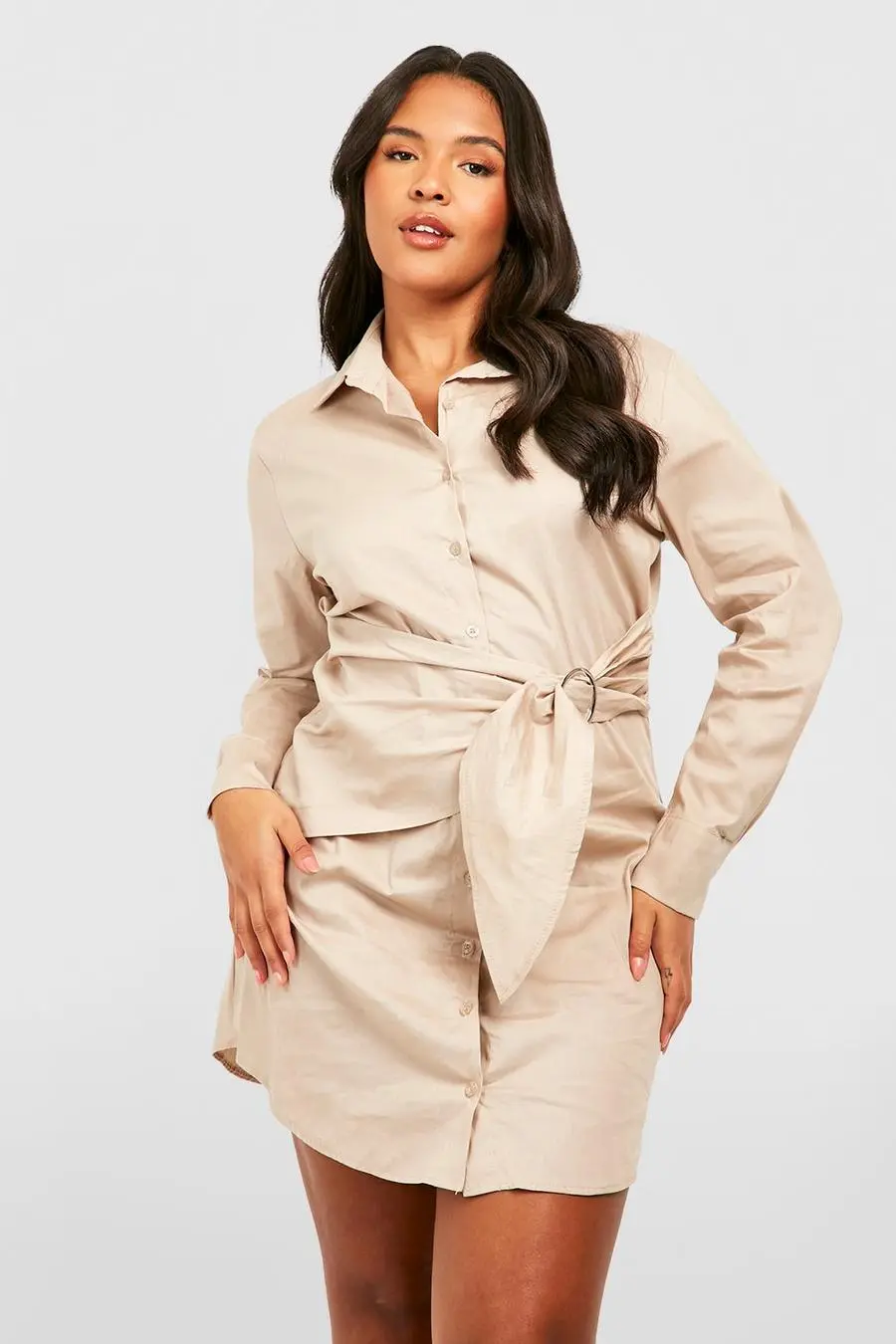 Plus O Ring Belted Shirt Dress