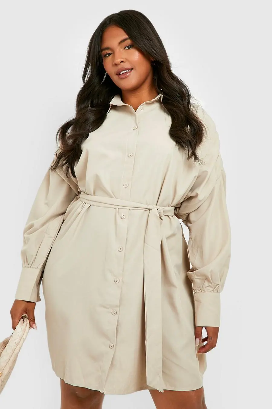 Plus Oversized Cotton Belted Shirt Dress