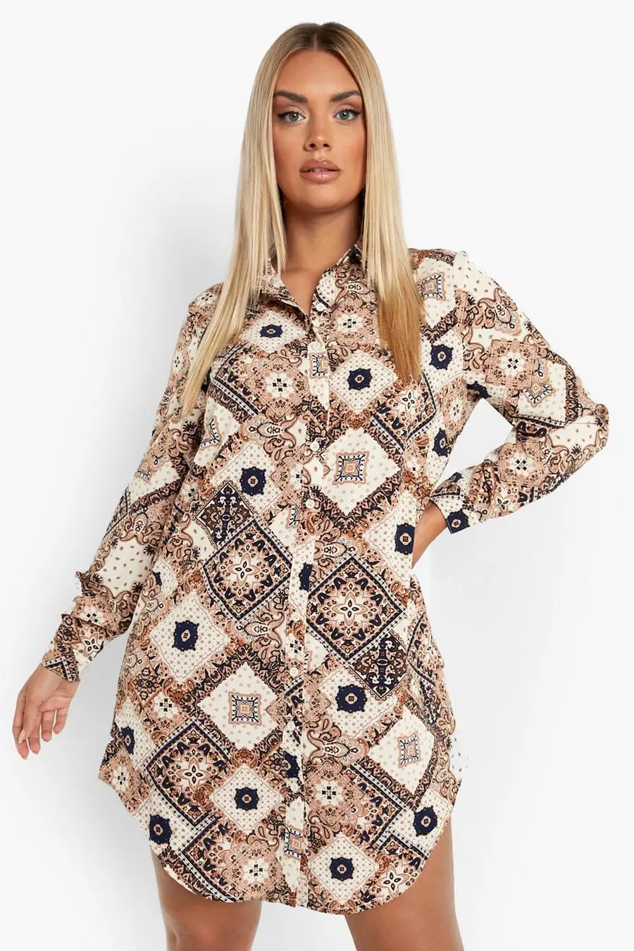 Plus Paisley Satin Shirt Dress