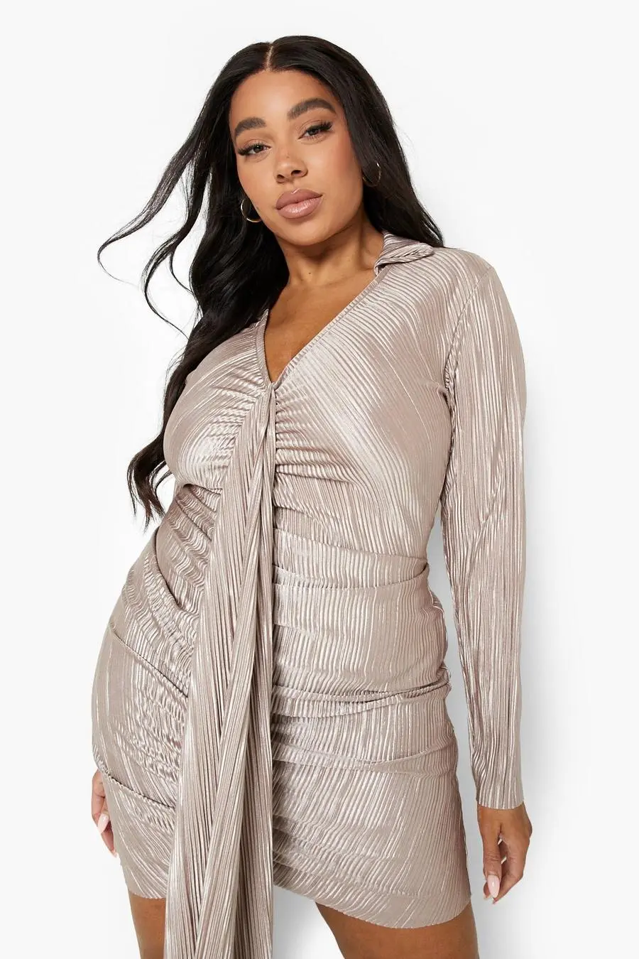 Plus Plisse Drape Shirt Dress