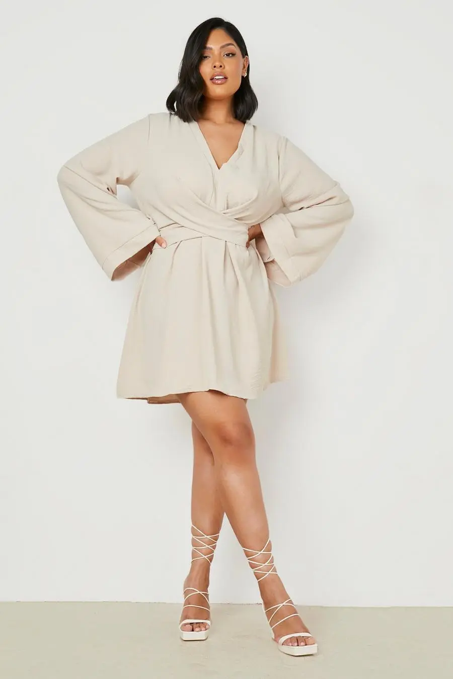 Plus Twist Front Wide Sleeve Skater Dress
