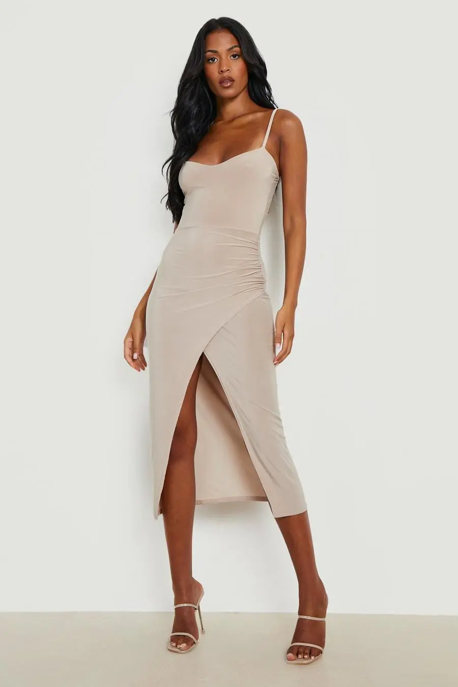 Tall Strappy Wrap Front Slinky Midi Dress