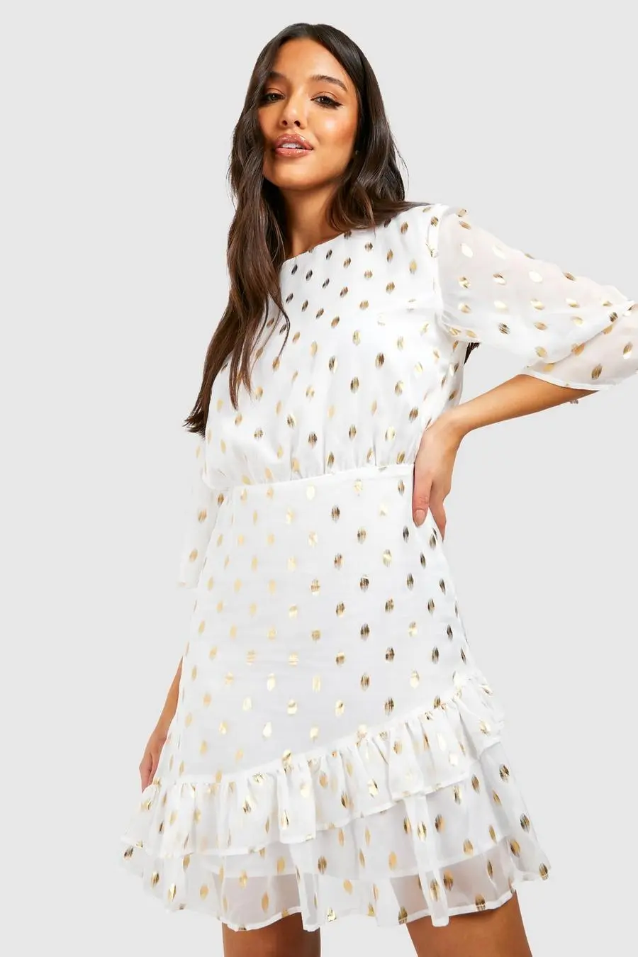 Metallic Frill Detail Mini Dress