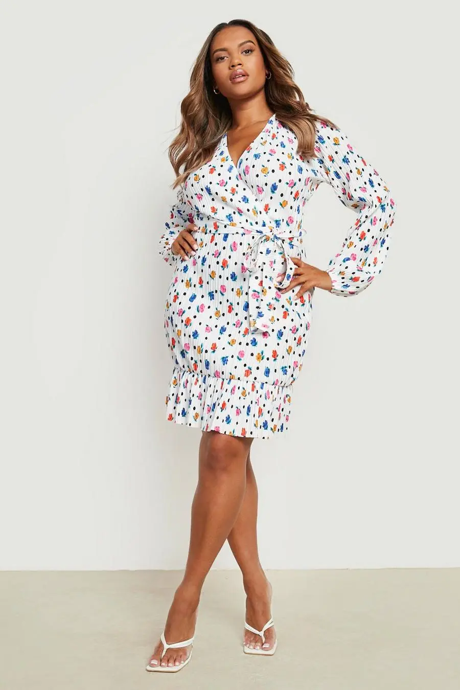 Plus Premium Ditsy Plisse Mini Dress