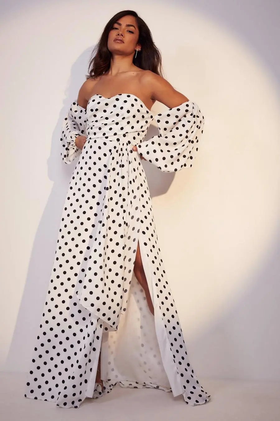 Polka Dot Off The Shoulder Maxi Dress